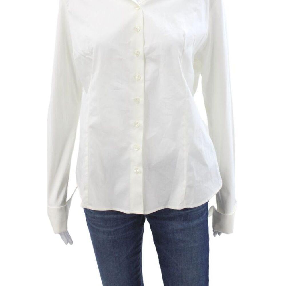 Anne Fontaine Womens White Pima Cotton Long Sleeve Button-Up Blouse Size 44